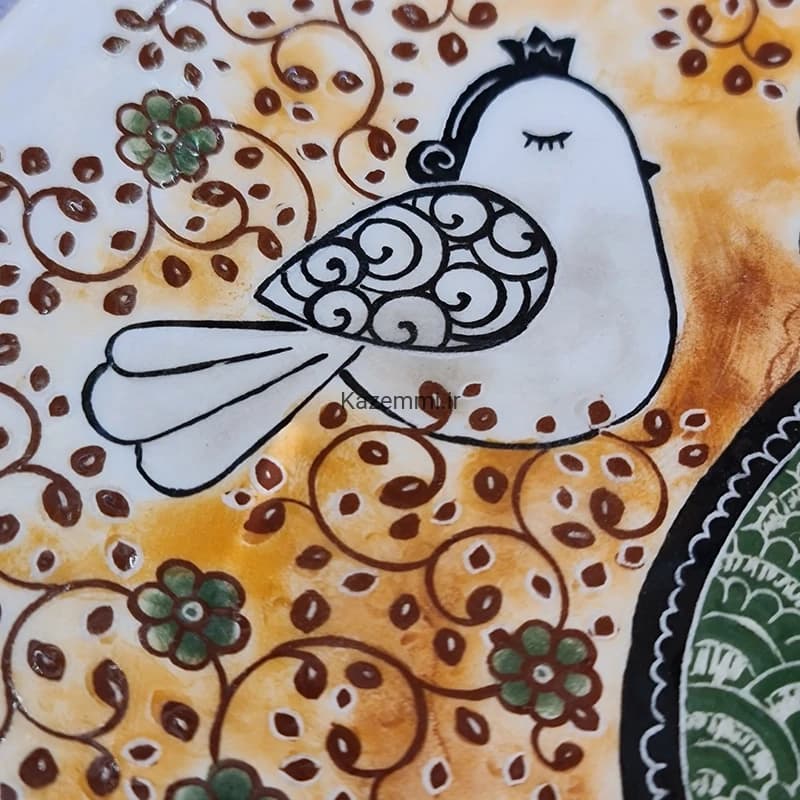 بشقاب دیوارکوب سرامیکی نقاشی گل و مرغ متوسط — تصویر ۷
