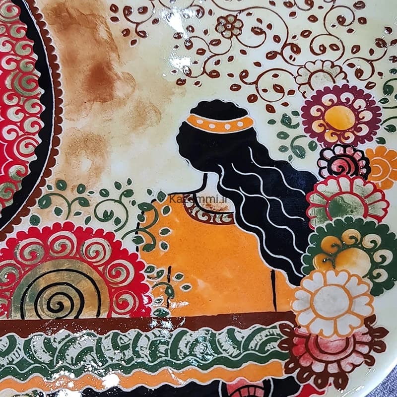 بشقاب دیوارکوب سرامیکی نقاشی گل و مرغ بزرگ — تصویر ۷
