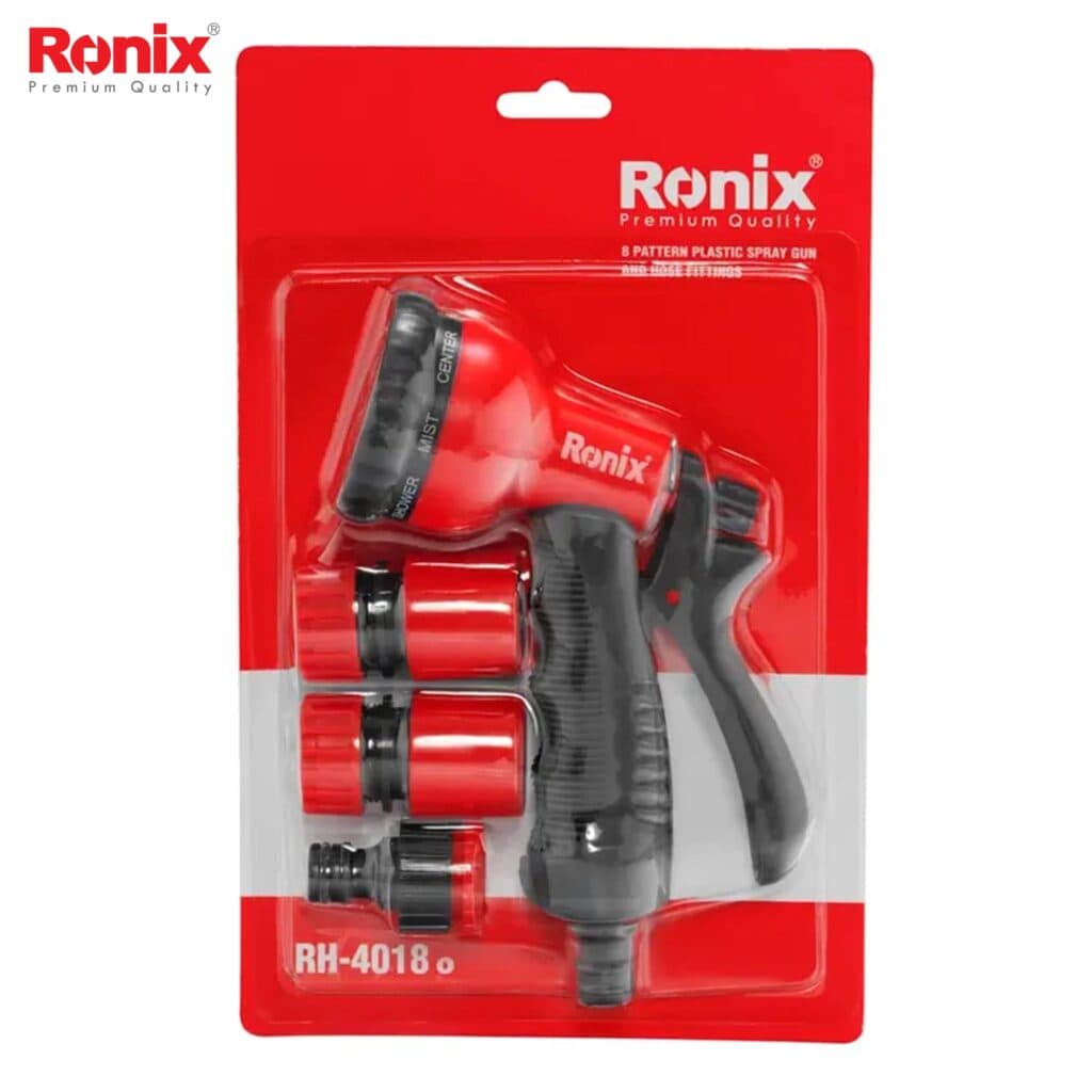 آبپاش دستی 8 حالته با اتصالات شلنگ رونیکس مدل RONIX RH-4018 — تصویر ۲