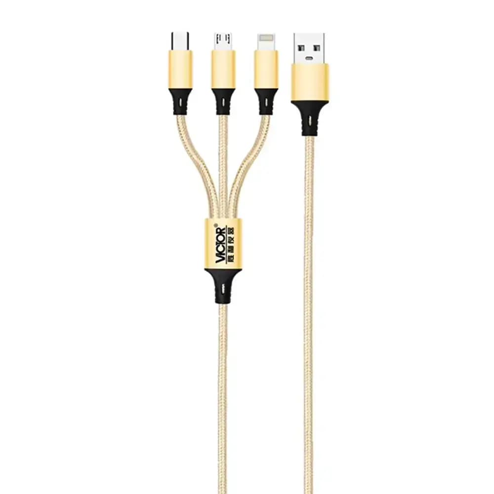 کابل تبدیل سه کاره USB به MicroUSB، Type C, LIGHTNING ویکتور مدل VICTOR 10015 — تصویر ۲