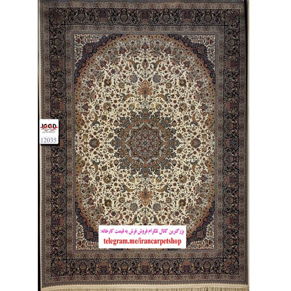 فرش 1200 شانه طرح اصفهان زمینه کرم بزرگمهر کاشان – کد ۱۲۰۳۵