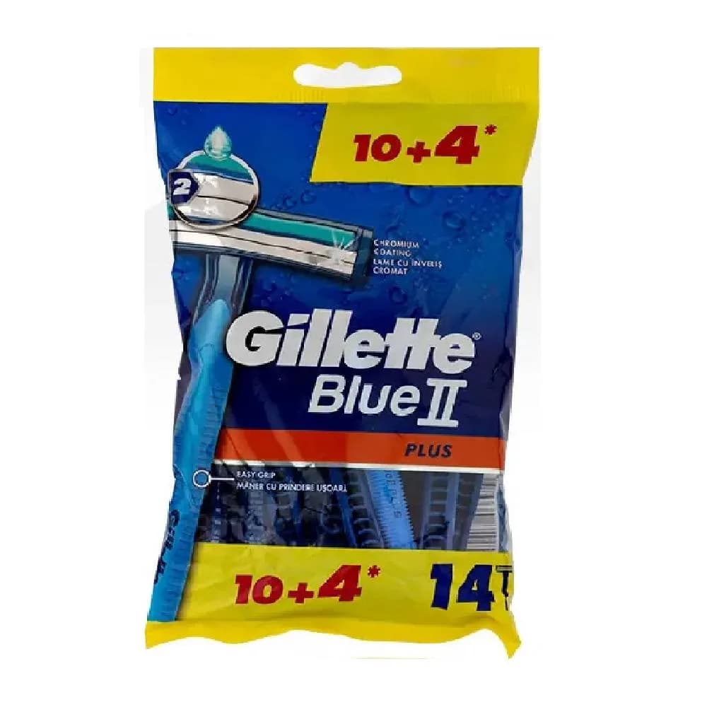 خودتراش دو تیغ ژیلت اصلی مدل Blue 2 Plus بسته 14 عددی