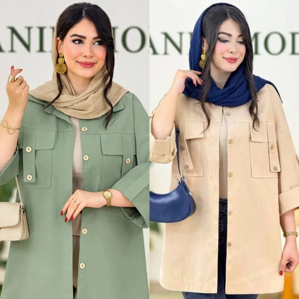 شومیز مانتویی لنین نچرال کتی مدل دیانا آستین کیمونو، فری سایز ۳۶ تا ۴۶ در دو رنگ ترند کرم و سبز روشن