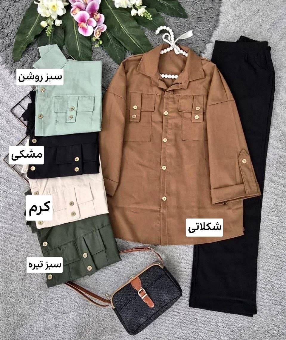 شومیز مانتویی لنین نچرال کتی مدل دیانا آستین کیمونو، فری سایز ۳۶ تا ۴۶ در دو رنگ ترند کرم و سبز روشن — تصویر ۴