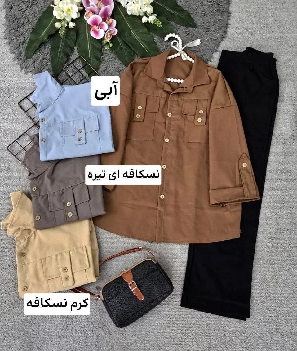 شومیز مانتویی لنین نچرال کتی مدل دیانا آستین کیمونو، فری سایز ۳۶ تا ۴۶ در دو رنگ ترند کرم و سبز روشن — تصویر ۳