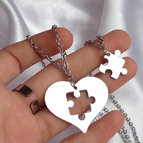 گردنبند ست کاپلی استیل پازل قلبی کد66