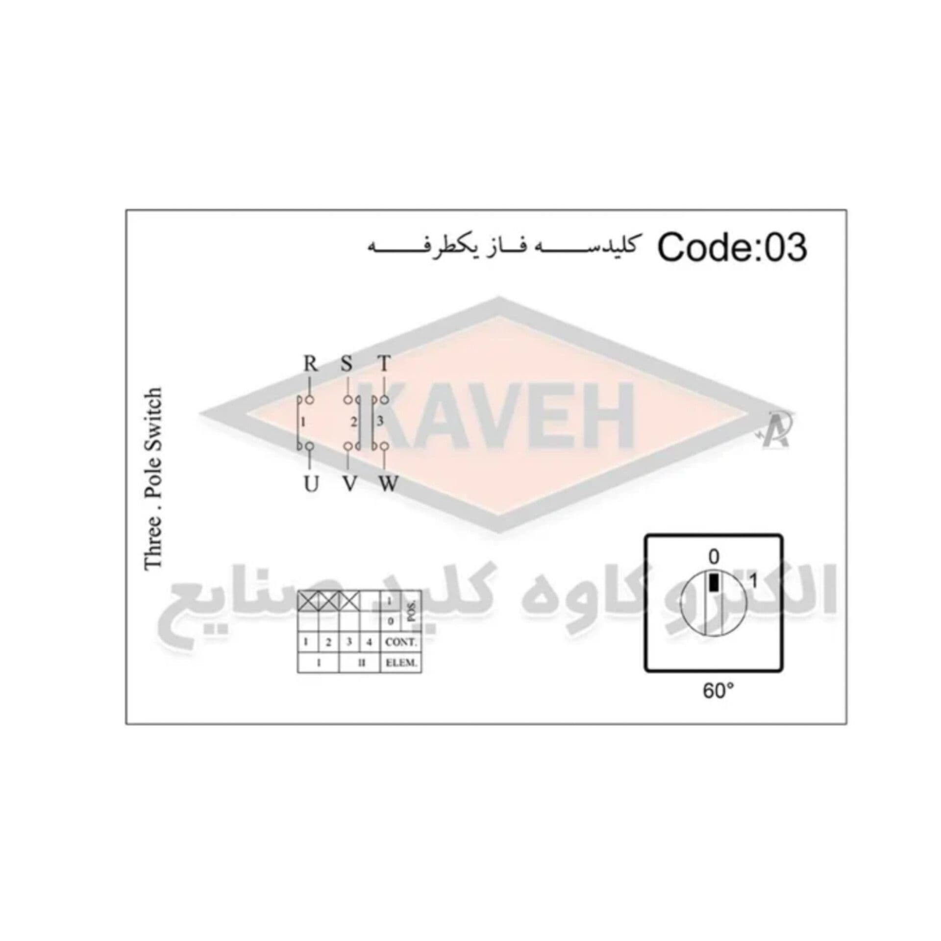 کلید گردان الکتروکاوه مدل ۴۰۰۳ سه فاز یک طرفه ۴۰ آمپر — تصویر ۲