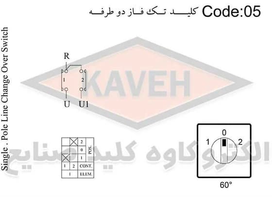 کلید گردان الکتروکاوه مدل 2505 تک فاز دو طرفه 25 آمپر | کلید تبدیلی ایمن برای مصارف تک فاز — تصویر ۲