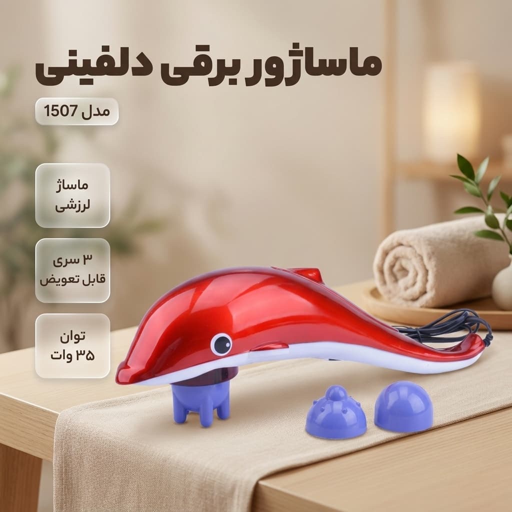 ماساژور برقی لرزشی مدل دلفینی 35 واتی با سه سری مختلف — تصویر ۲