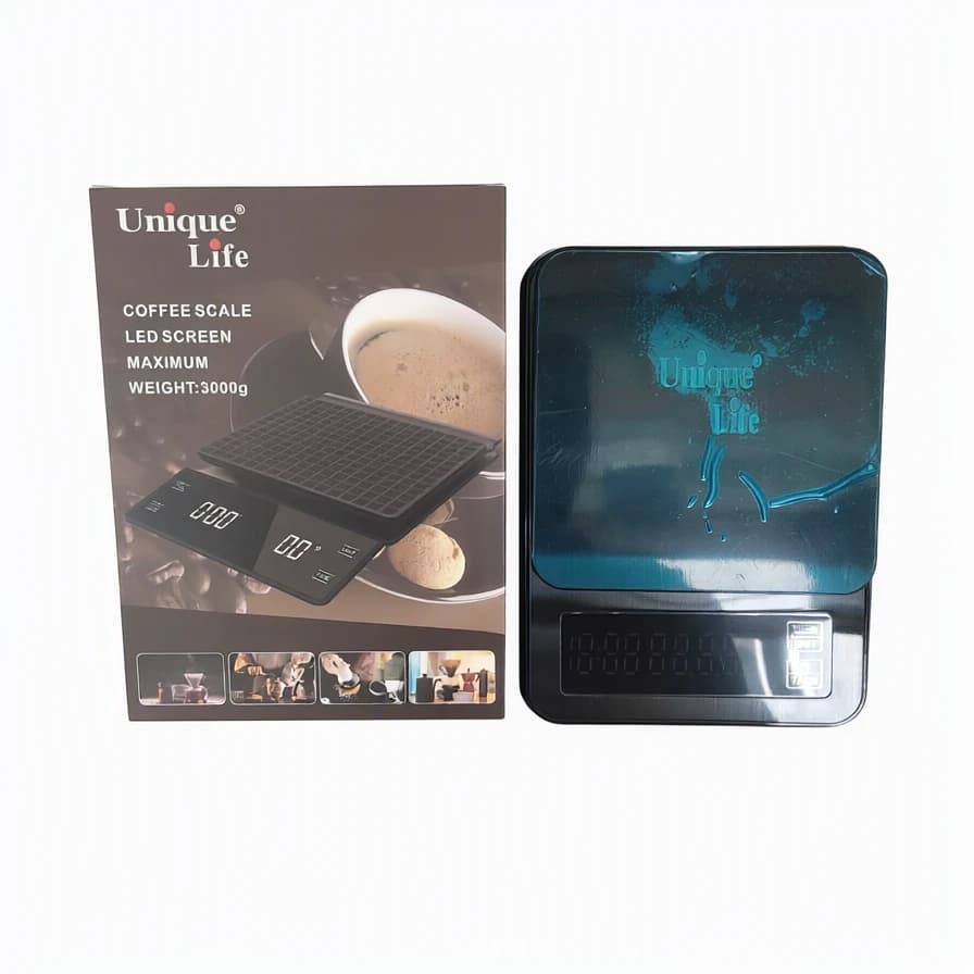 ترازوی دیجیتال قهوه یونیک لایف مدل Unique Life با ظرفیت ۳ کیلوگرم و دقت ۰.۱ گرم (نمایشگر LED و تایمردار) — تصویر ۵