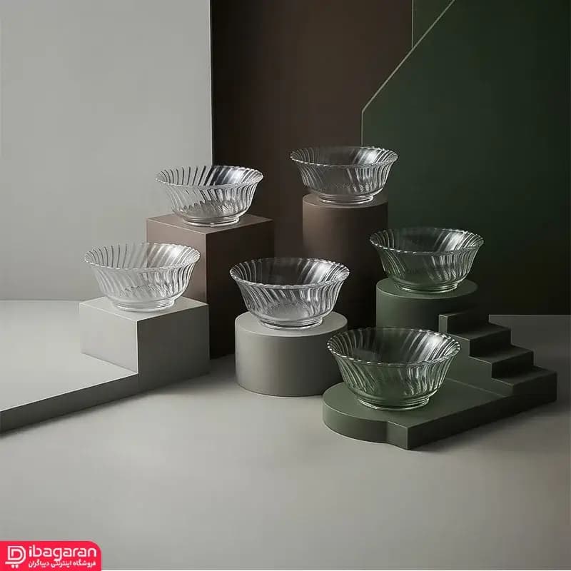 پیاله ماست خوری بلور 6 عددی مدل دایموند