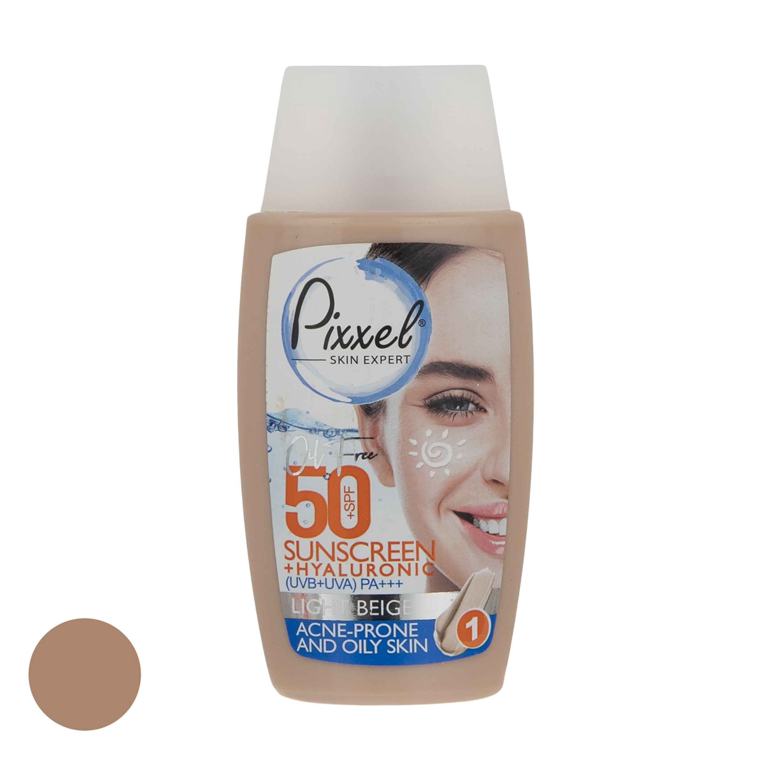 مراقبت پوست کرم ضد آفتاب رنگی پیکسل SFP50 مدل LIGHT BEIGE محافظ UVA ،UVB و +++PA، تنظیم ترشح چربی پوست، ضد جوش و آکنه، مرطوب‌کننده مناسب برای پوست‌های چرب و آکنه‌ای حجم 50 میلی‌لیتر — تصویر ۲