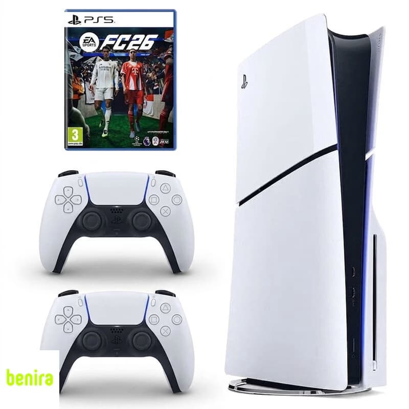 کنسول بازی سونی مدل PlayStation 5 Slim ریجن اروپا سری 2016A نسخه دیسکخور ظرفیت یک ترابایت به همراه دسته اضافی و بازی EA SPORTS FC 26