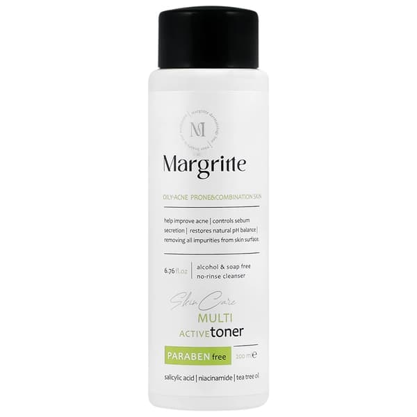 تونر مارگریت مولتی اکتیو مناسب پوست چرب و مستعد آکنه حجم ۲۰۰ میلی لیتر margrit