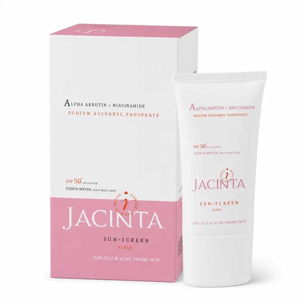 فلوئید ضد آفتاب ضد لک SPF50 پوست چرب ژاکینتا | محافظت کامل، روشن کننده پوست و کمک به رفع لک،Jacinta Lightening Sunscreen Fluid For Oily And Acne Prone Skin SPF50