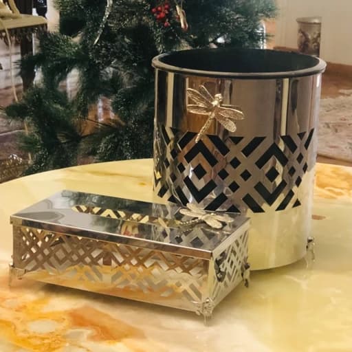 سطل وجادستمالی گرد طرح لیزری نقره ای فیلبندشاپ مدل 847841