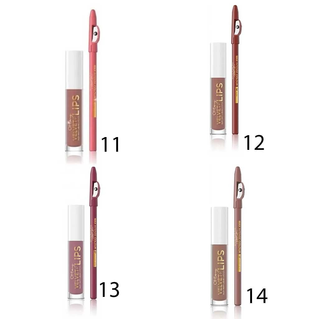ست رژ لب مخملی مات مایع و خط لب اولاین مدل velvet lip — تصویر ۳
