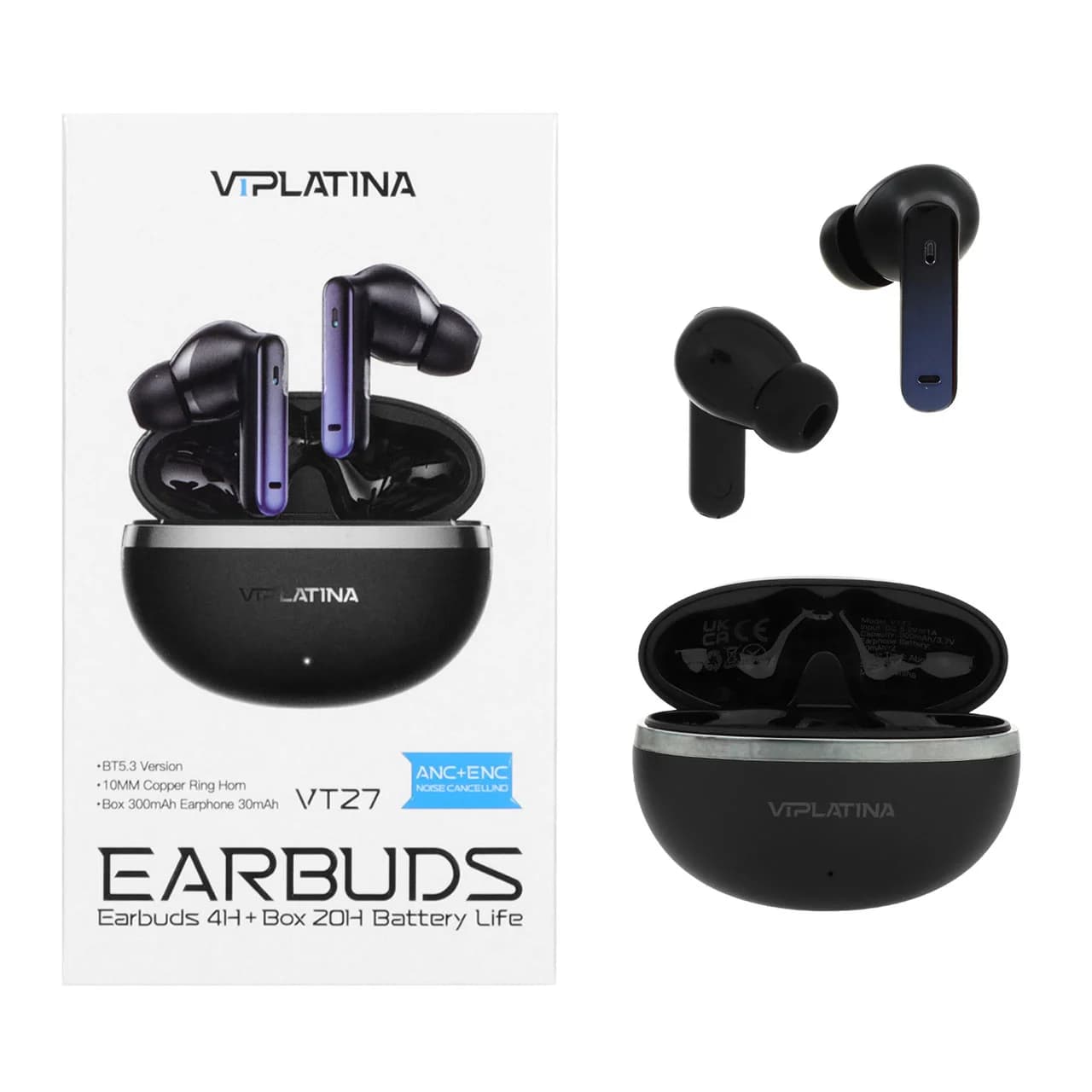 ایرفون بی سیم VIPLATINA باقابلیت ENC/ANC مدل VT27 – مشکی (گارانتی 18 ماه تعویض نیکان همراه)