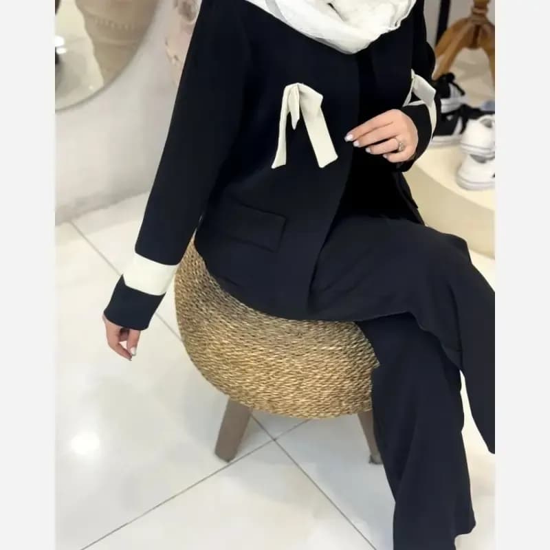 کت شلوار زنانه مجلسی پارچه مازراتی دبل سایز بزرگ و معمولی مدل پاپیون — تصویر ۶