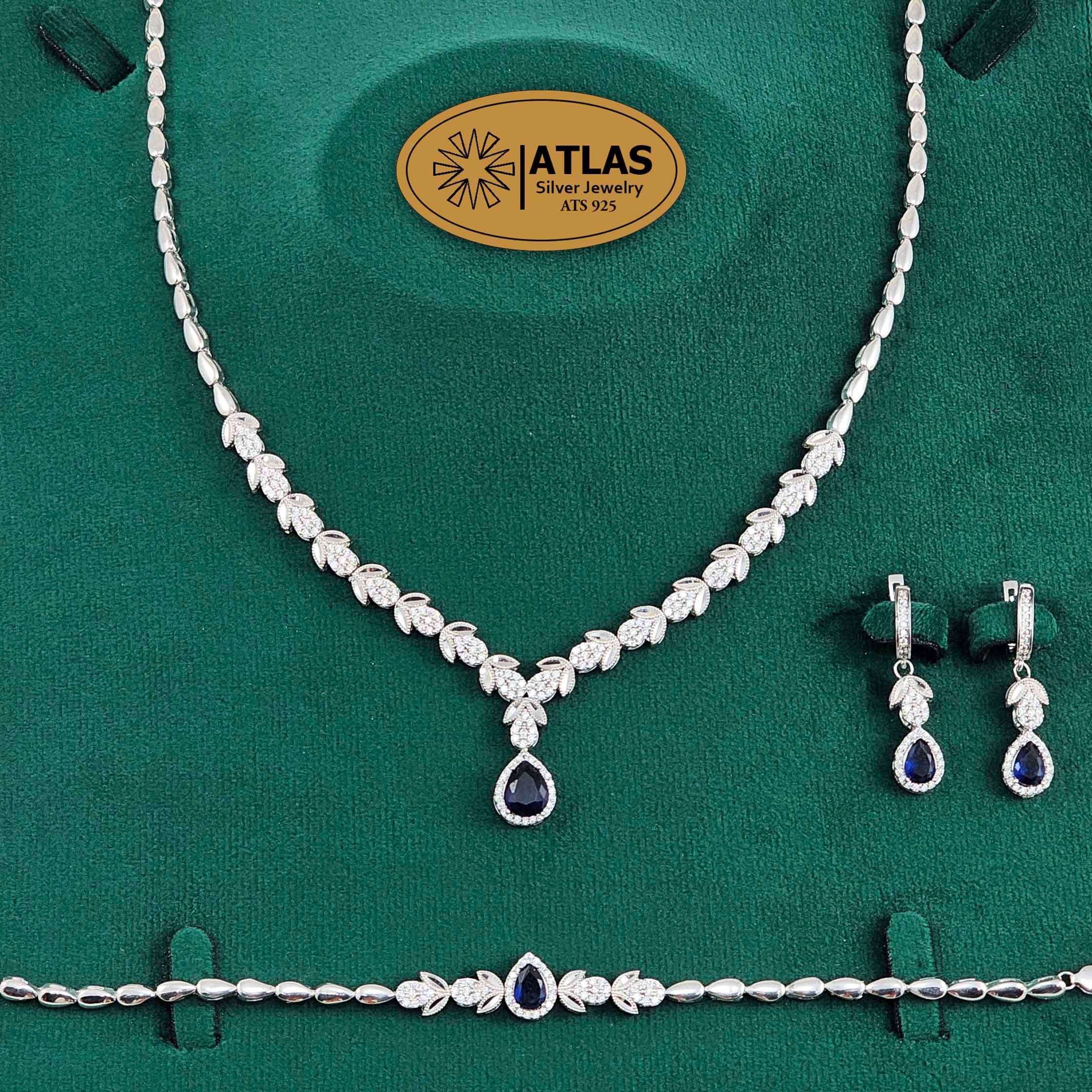 سرویس نقره زنانه جواهری با آویز اشکی کد SJ18 — تصویر ۳