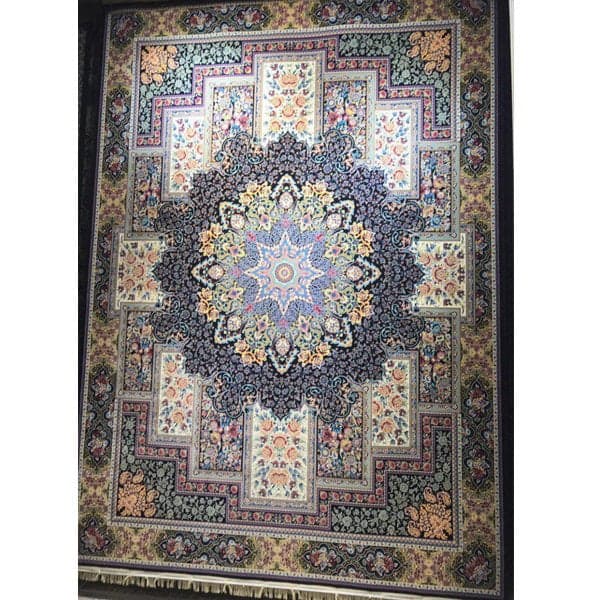 فرش 1200 شانه طرح مینوسا زمینه سرمه ای امیران کاشان