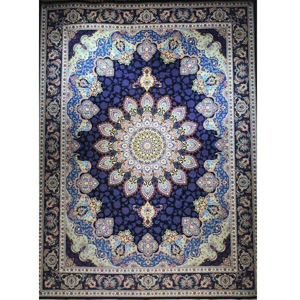 فرش 1200 شانه طرح آذرخش زمینه سرمه ای امیران کاشان