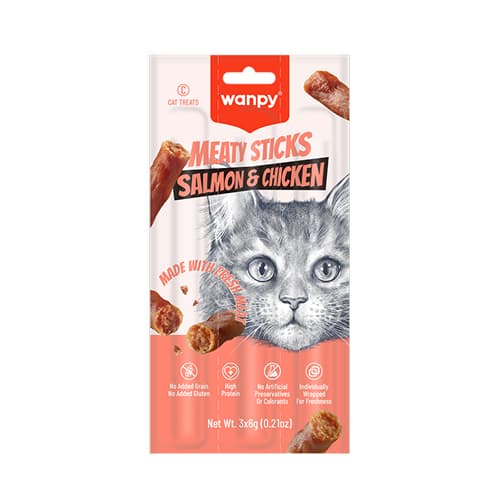 تشویقی مدادی گربه ونپی مرغ و ماهی سالمون Wanpy تعداد 3 عدد