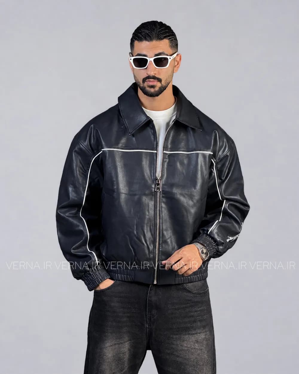 کاپشن چرم مردانه مغزی دوزی AD4069