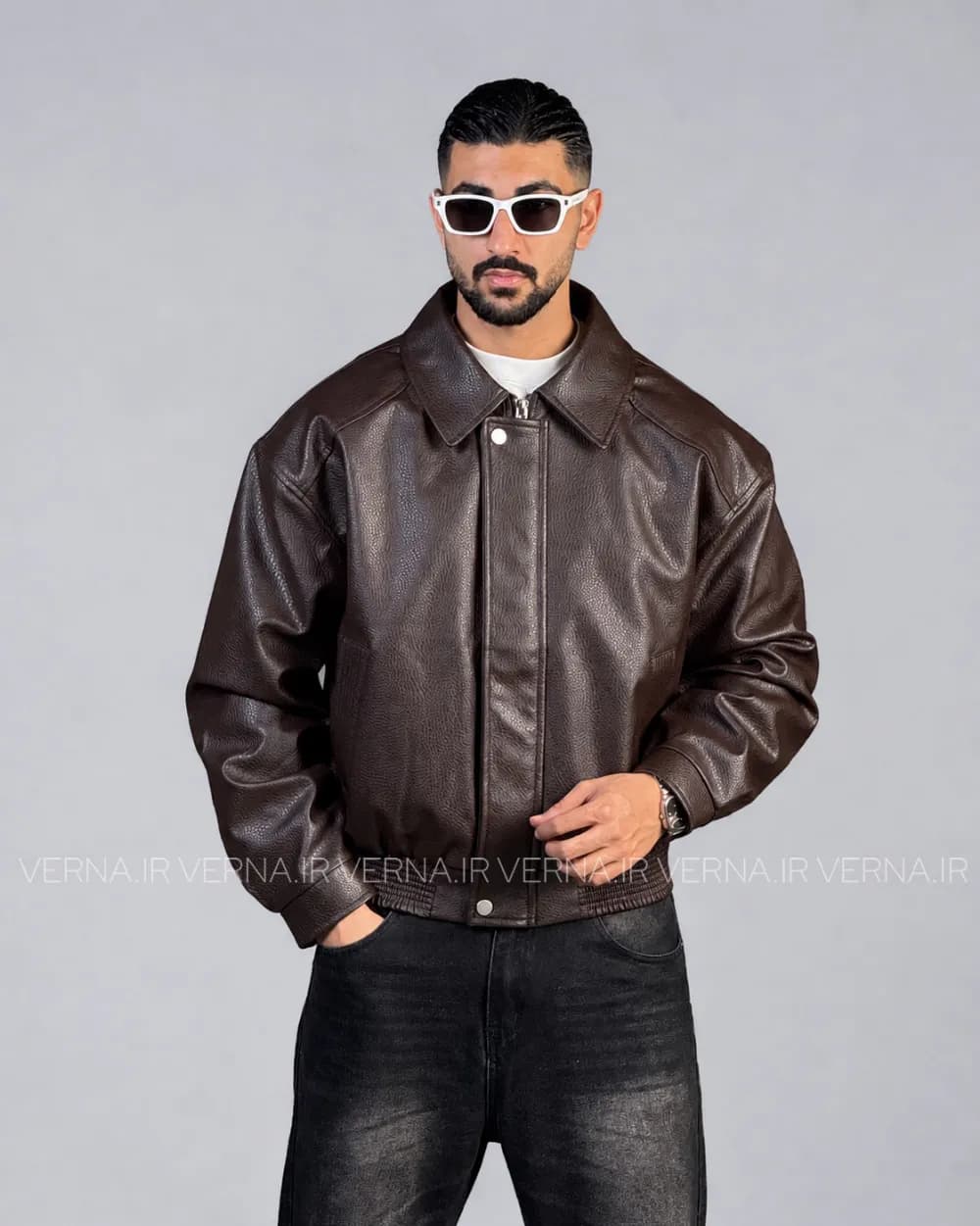 کاپشن چرم مردانه AD4046
