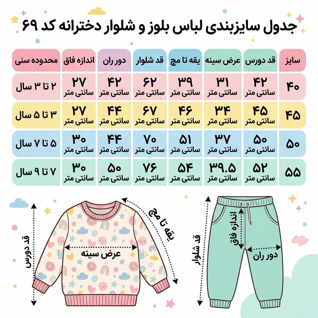 ست لباس کودک بلوز و شلوار دخترانه مدل نگینی (سایز ۴۰ تا ۵۵) — تصویر ۶