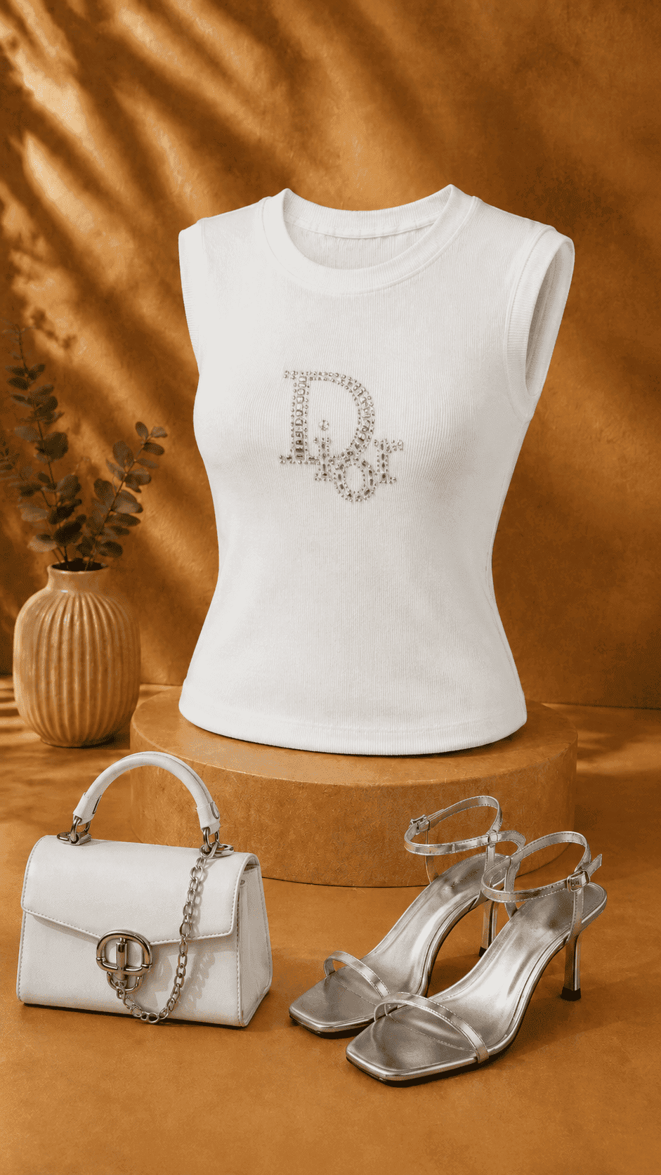 تاپ فانریپ حلقه ای نگینی Dior سفید