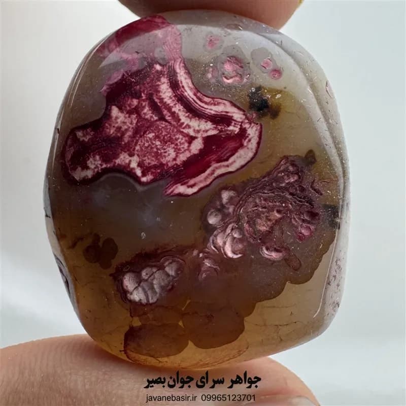 نگین عقیق ملکی دموی خونی اصل | کابوشن بیضی — تصویر ۲