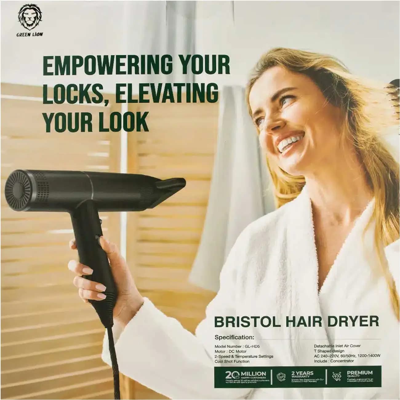 سشوار حرفه ای و سه حالته گرین لاین Green Lion Bristol Hair Dryer — تصویر ۲
