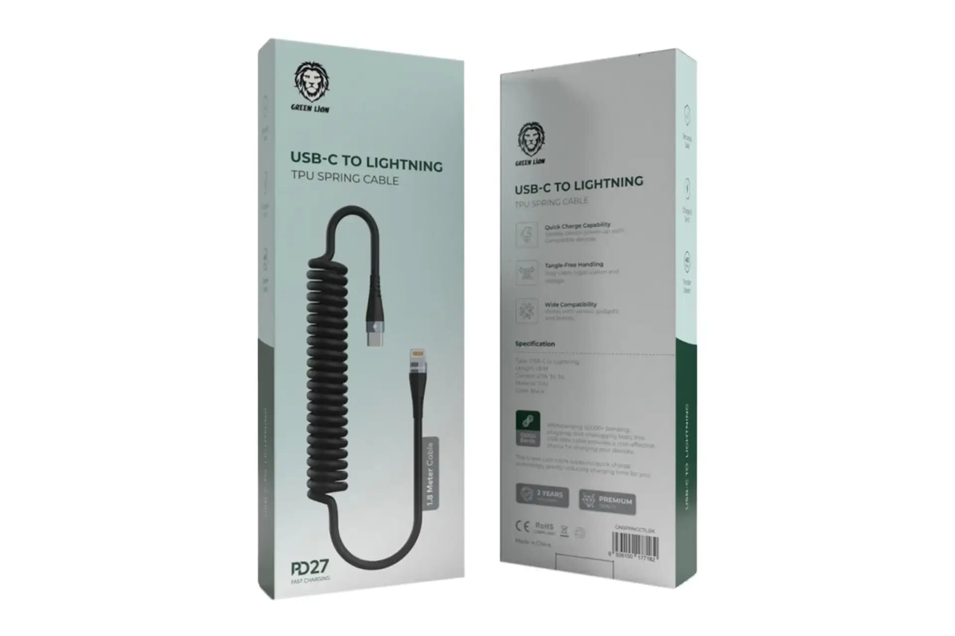 کابل فنری 27 وات گرین لاین Green Lion USB-C To Lightning — تصویر ۲