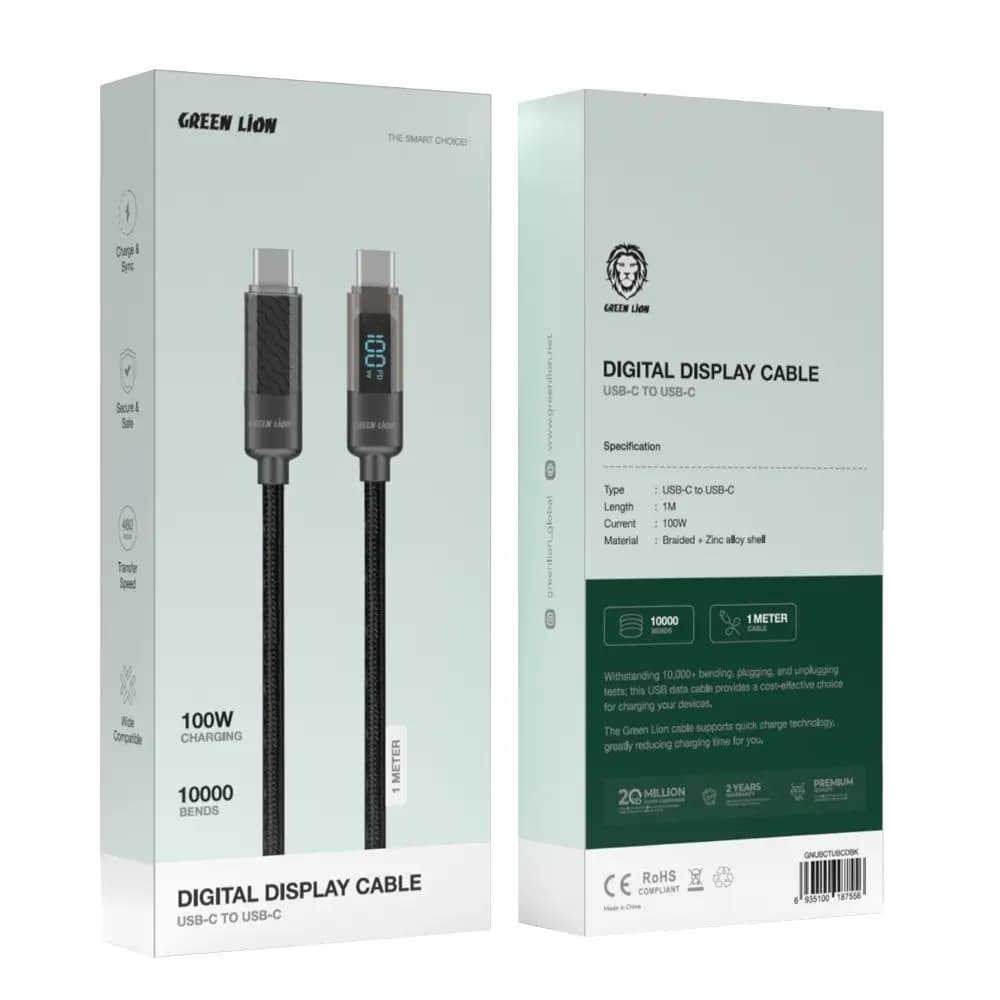 کابل 100وات تایپC به تایپC دیجیتال دیسپلی گرین لاین Green Lion USB-C to USB-C