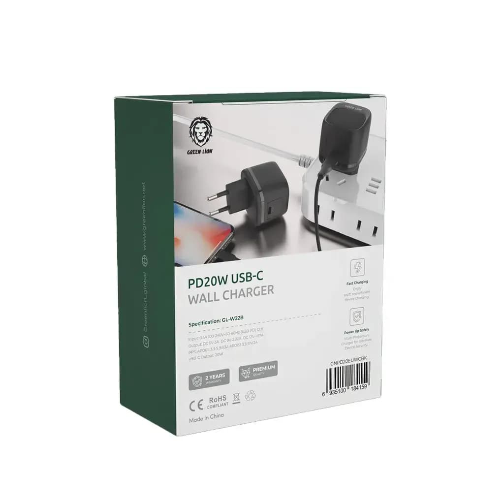 شارژر تک پورت 20 وات گرین لاین همراه با کابل USB-C به Green Lion USB-C — تصویر ۳