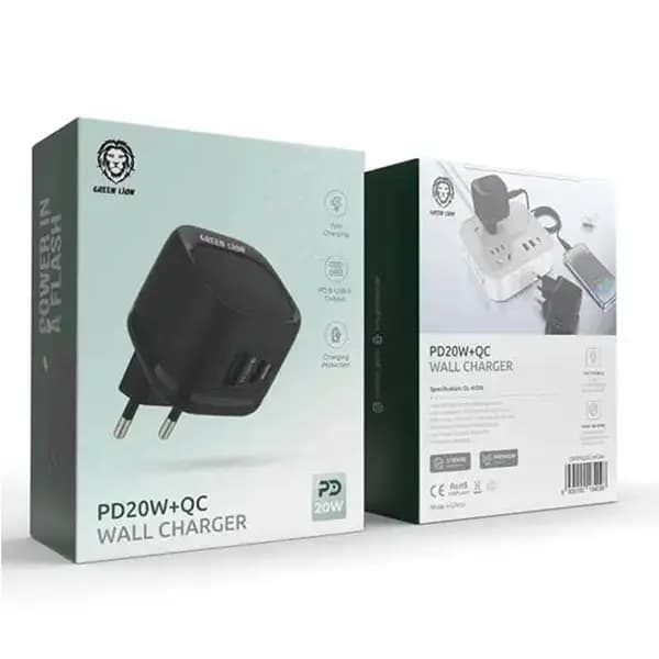 شارژ دیواری دو پین 20 واتی گرین لاین Green Lion Wall Charger EU — تصویر ۲
