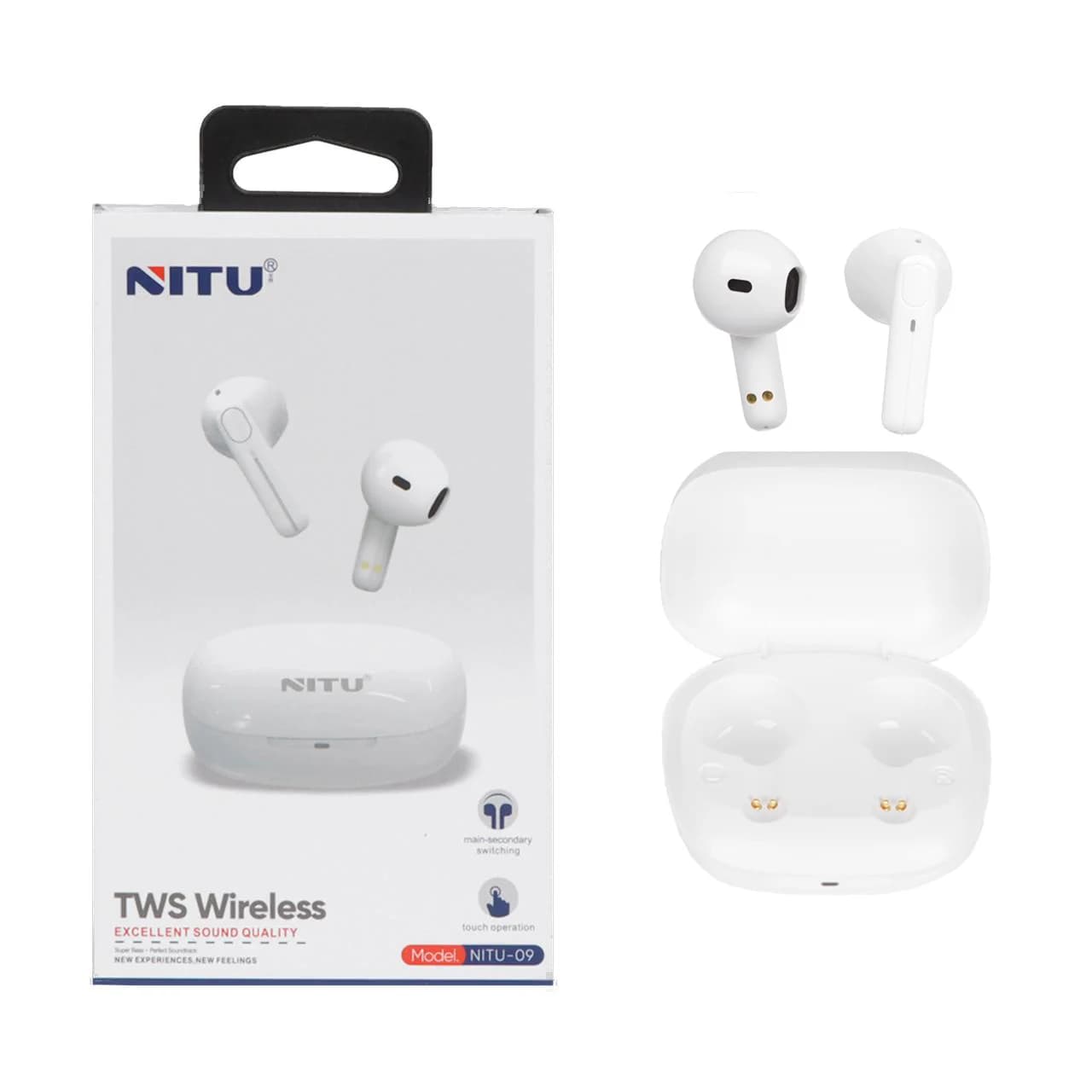 ایرفون بی سیم NITU مدل NITU-09 – سفید NEW (گارانتی 18 ماه تعویض نیکان همراه)