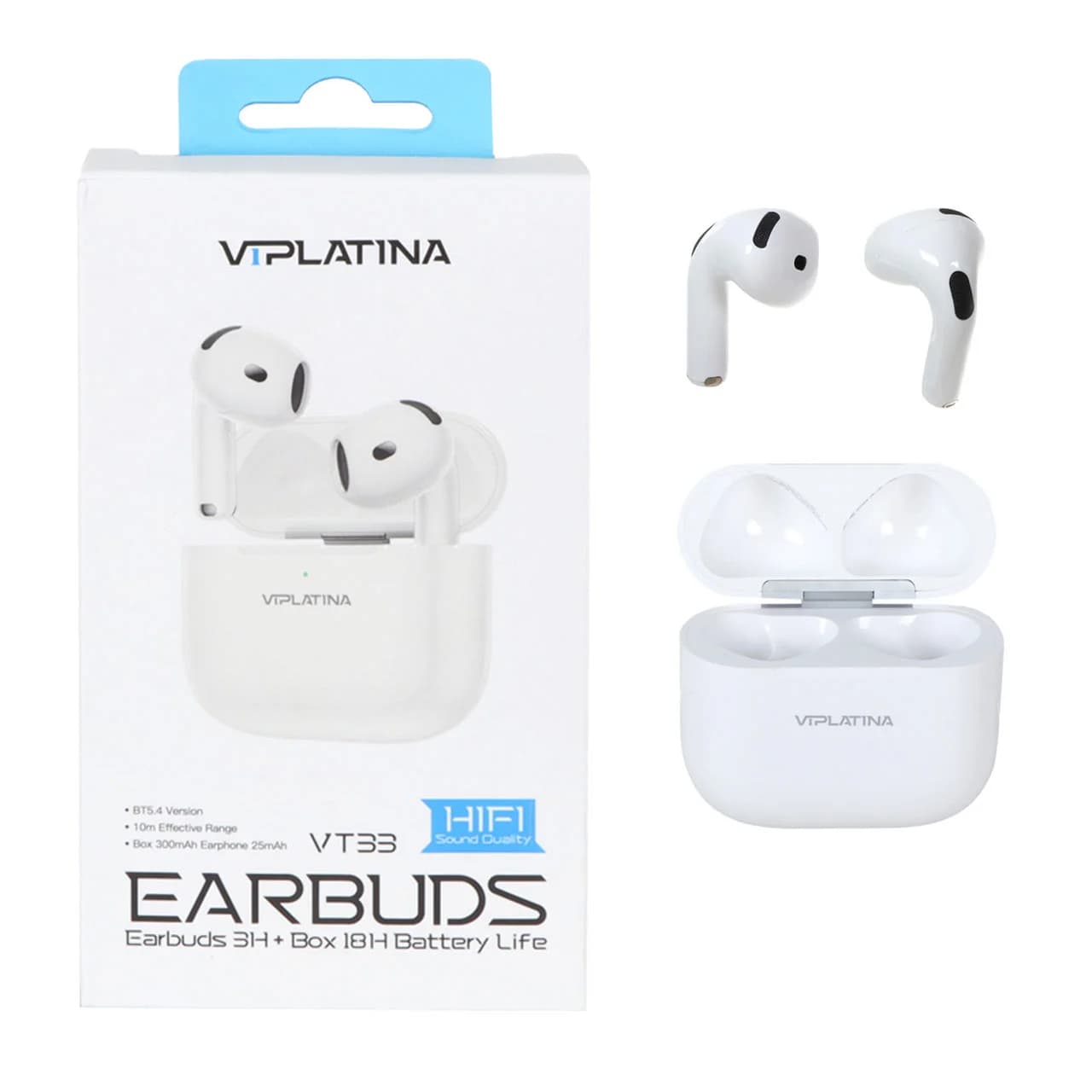 ایرفون بی سیم VIPLATINA مدل VT33 – سفید (گارانتی 18 ماه تعویض نیکان همراه)