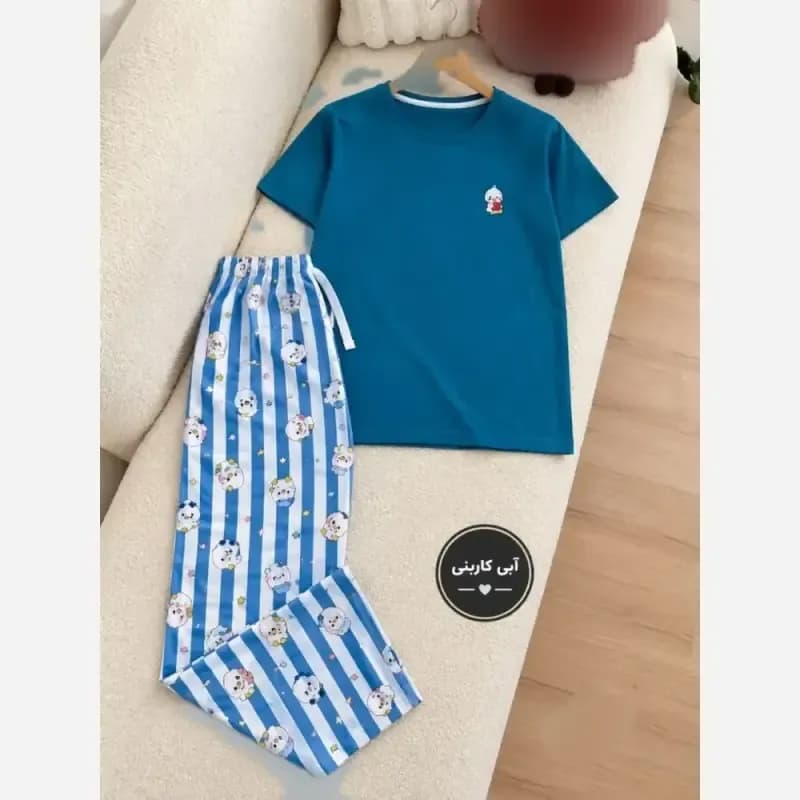 ست راحتی تیشرت نخ پنبه و شلوار کرپ بوگاتی فری سایز دخترانه — تصویر ۷