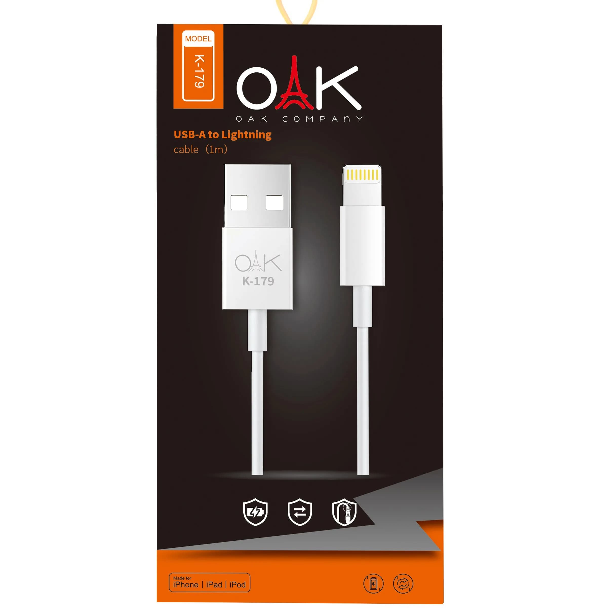 کابل شارژ Lightning اوآک OAK K‑179 طول ۱ متر