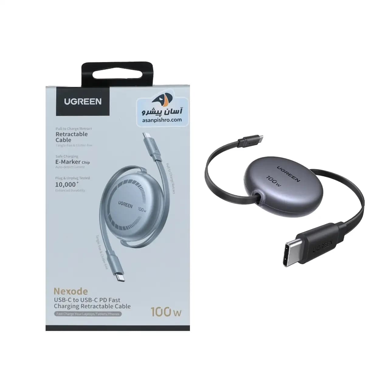 کابل شارژ PD و فست UGREEN Type-C To Type-C مدل Nexode L531-65905 100W – خاکستری