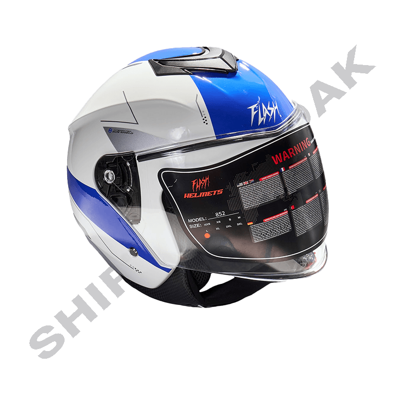 کلاه کاسکت موتورسیکلت بدون فک فلش مدل 852 glossy white-blue — تصویر ۴