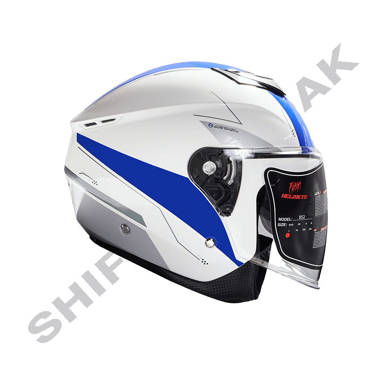کلاه کاسکت موتورسیکلت بدون فک فلش مدل 852 glossy white-blue
