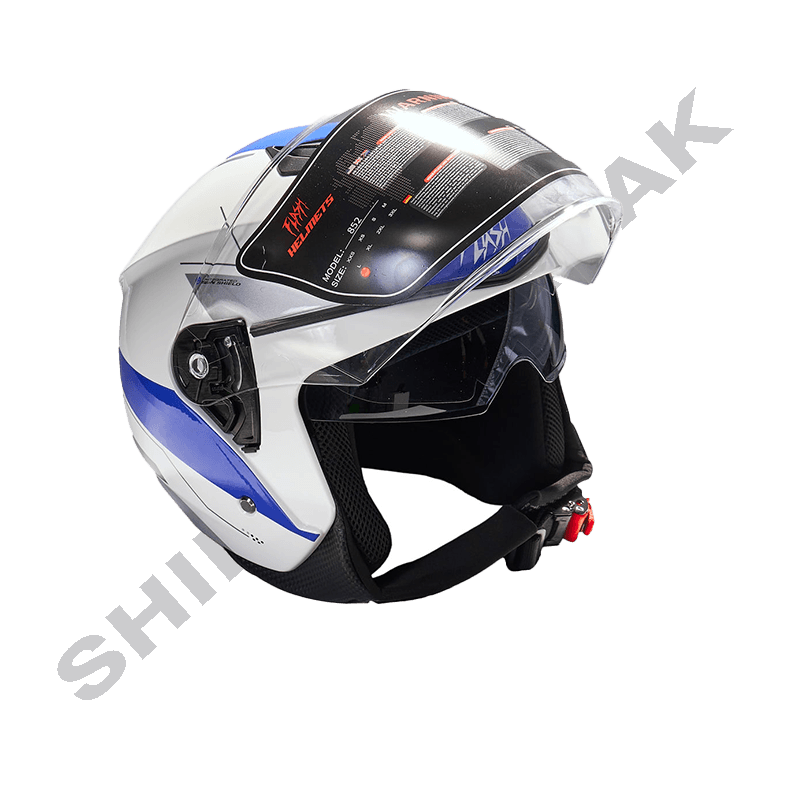 کلاه کاسکت موتورسیکلت بدون فک فلش مدل 852 glossy white-blue — تصویر ۳