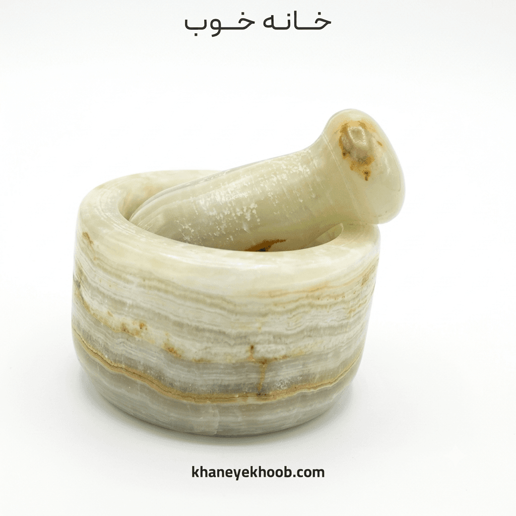 هاون سنگی مرمر طبیعی | زعفرانساب و آسیاب دستی ادویه (قطر ۵ سانتیمتر) — تصویر ۳