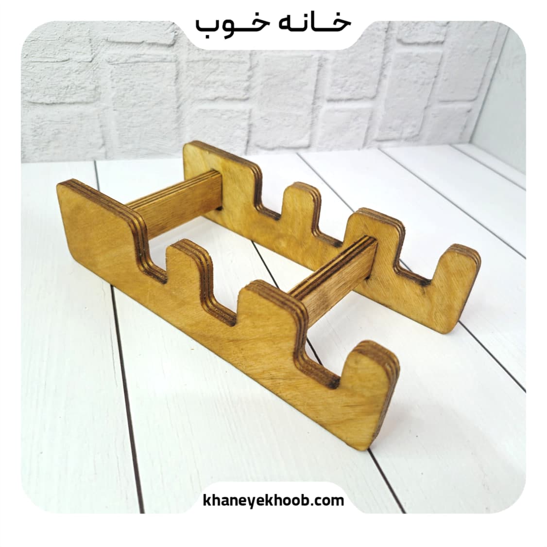 استند تخته سرو چوبی ۳ خانه مدل WOOD102 | پایه نگهدارنده تخته سرو آشپزخانه و کافه