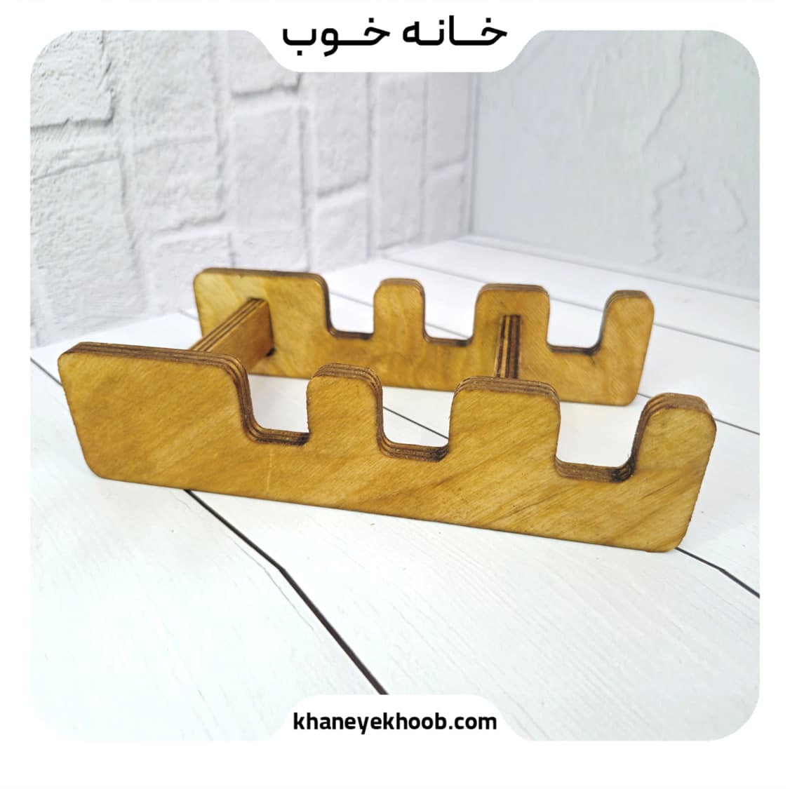 استند تخته سرو چوبی ۳ خانه مدل WOOD102 | پایه نگهدارنده تخته سرو آشپزخانه و کافه — تصویر ۲