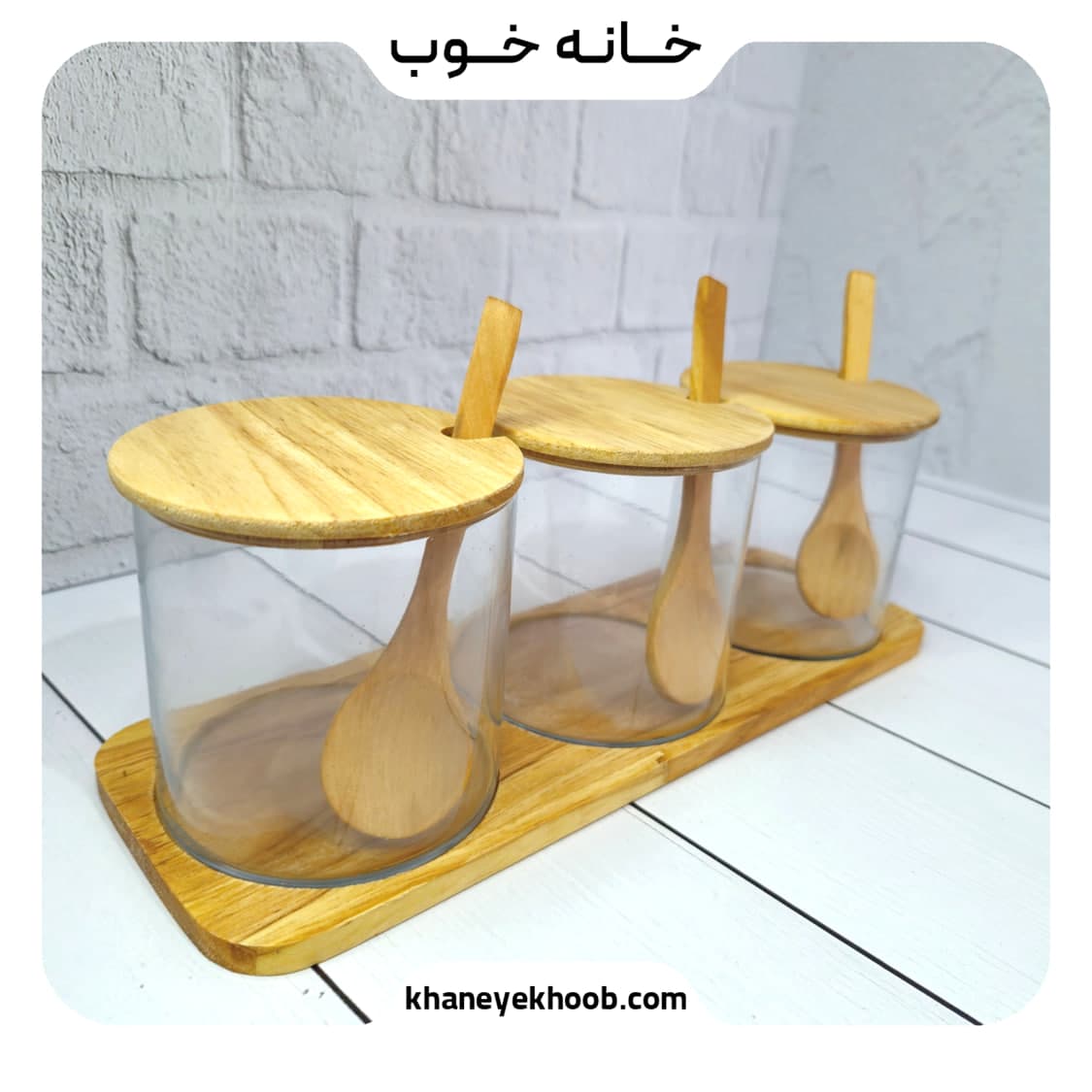 ست جا ادویه و پاسماوری ۳ عددی بلور و چوب رابروود استنددار به همراه قاشق — تصویر ۳