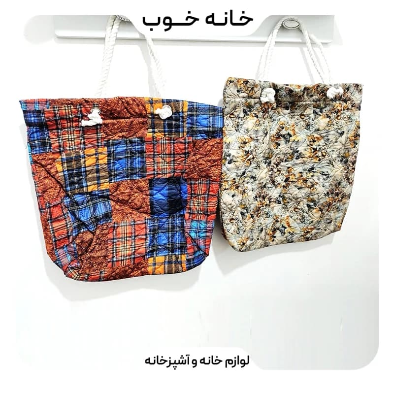 ساک خرید پارچه‌ای طرح‌دار زیپی دسته طنابی — تصویر ۴